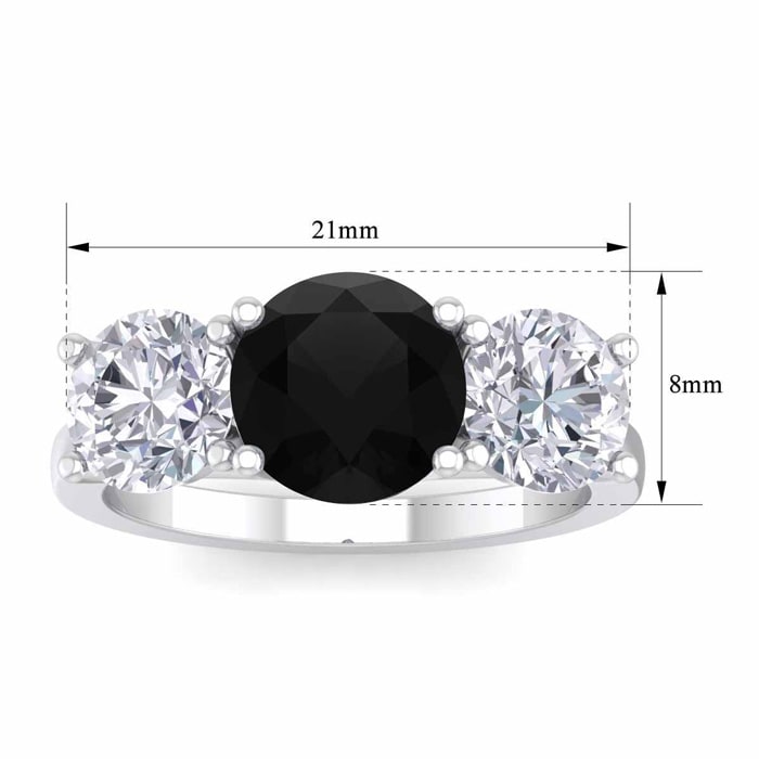 4 Carat Black Diamond Three Stone Ring In 14 Karat White Gold. Huge Amazing Ring!