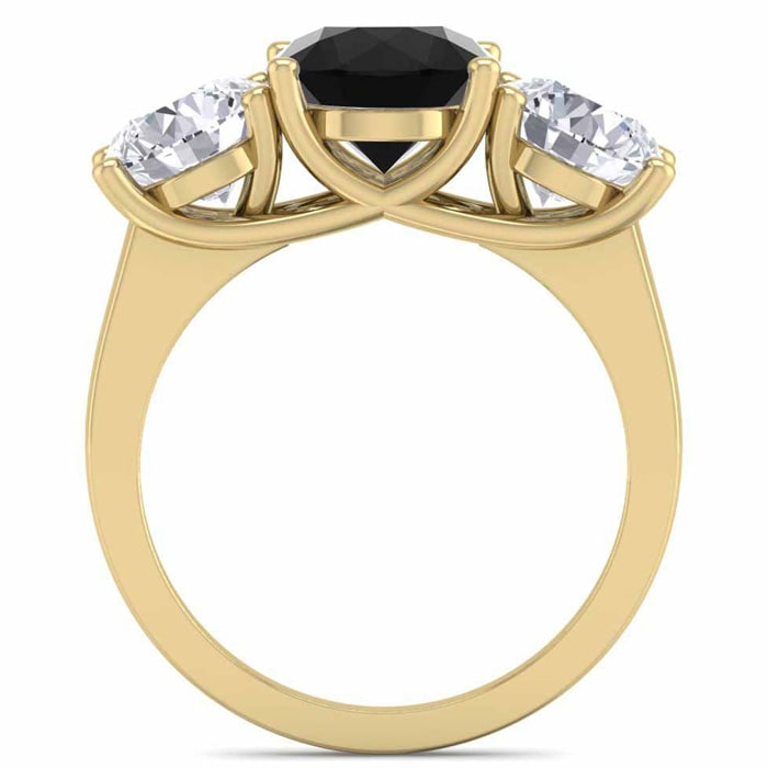 4 Carat Black Diamond Three Stone Ring In 14 Karat Yellow Gold. Huge Amazing Ring!