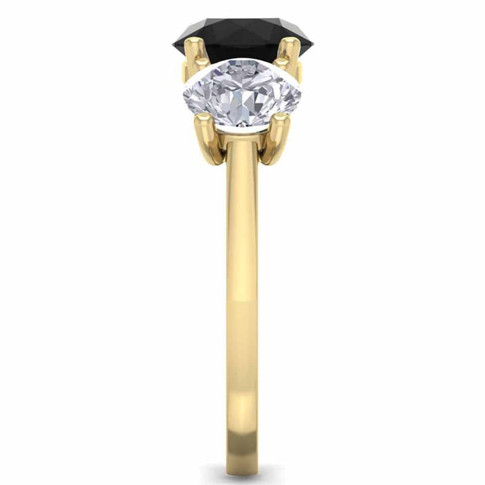 4 Carat Black Diamond Three Stone Ring In 14 Karat Yellow Gold. Huge Amazing Ring!