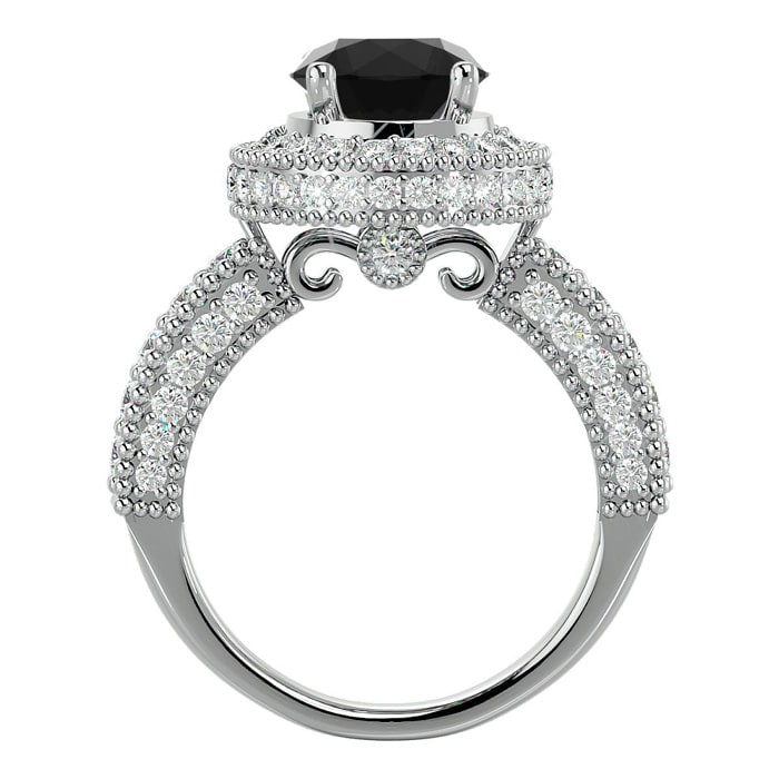 3 1/2 Carat Black Diamond Halo Engagement Ring In 14 Karat White Gold
