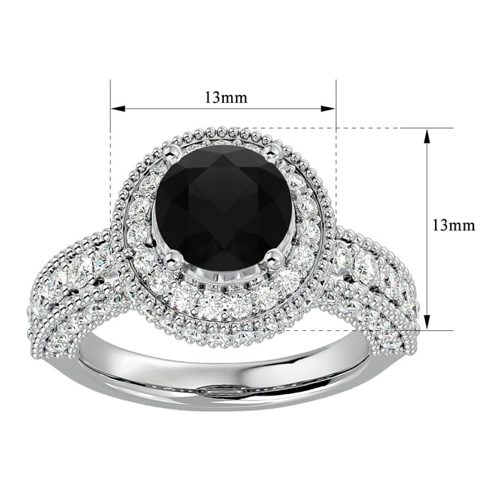3 1/2 Carat Black Diamond Halo Engagement Ring In 14 Karat White Gold