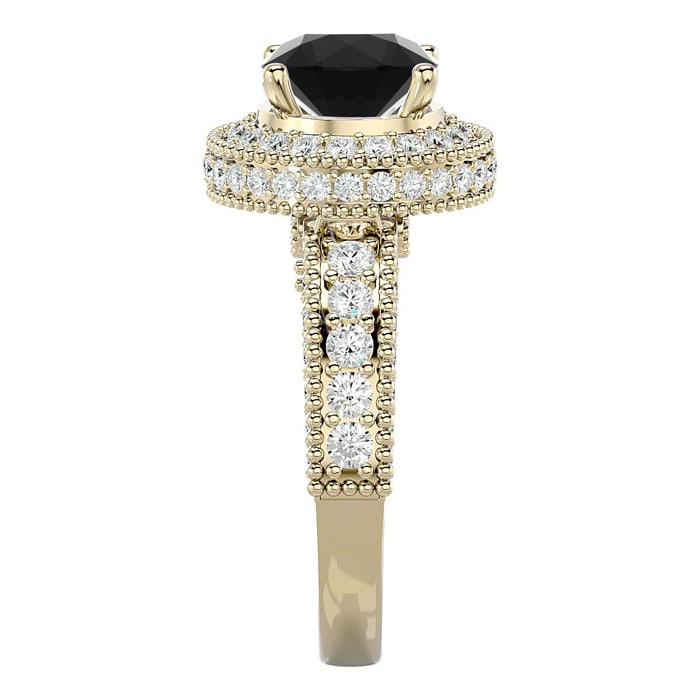 3 1/2 Carat Black Diamond Halo Engagement Ring In 14 Karat Yellow Gold