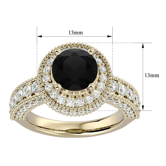 3 1/2 Carat Black Diamond Halo Engagement Ring In 14 Karat Yellow Gold