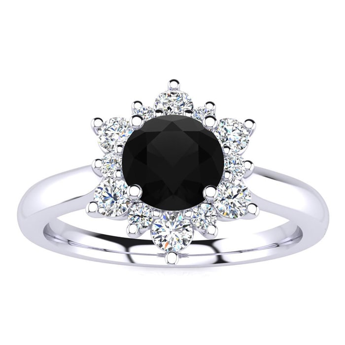 2 3/4 Carat Round Shape Flower Halo Black Diamond Engagement Ring In 14 Karat White Gold