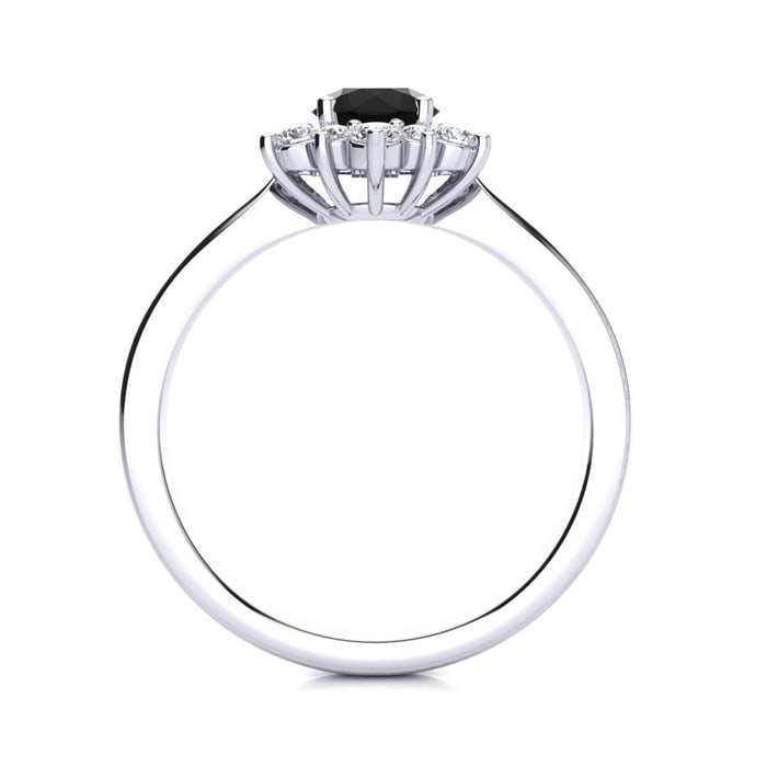 2 3/4 Carat Round Shape Flower Halo Black Diamond Engagement Ring In 14 Karat White Gold