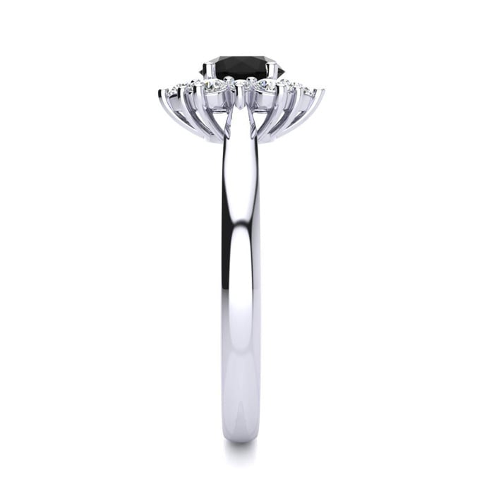 2 3/4 Carat Round Shape Flower Halo Black Diamond Engagement Ring In 14 Karat White Gold