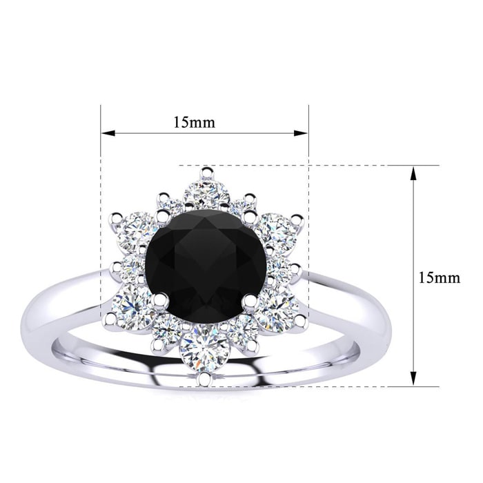 2 3/4 Carat Round Shape Flower Halo Black Diamond Engagement Ring In 14 Karat White Gold