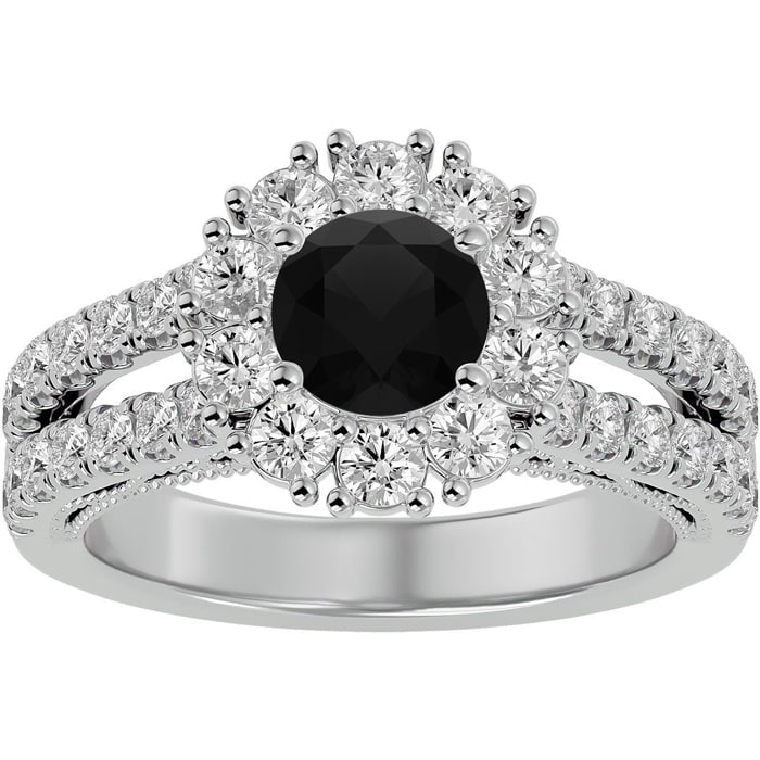 4 Carat Black Diamond Halo Engagement Ring In 14 Karat White Gold