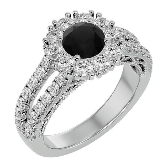 4 Carat Black Diamond Halo Engagement Ring In 14 Karat White Gold