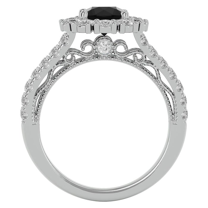4 Carat Black Diamond Halo Engagement Ring In 14 Karat White Gold