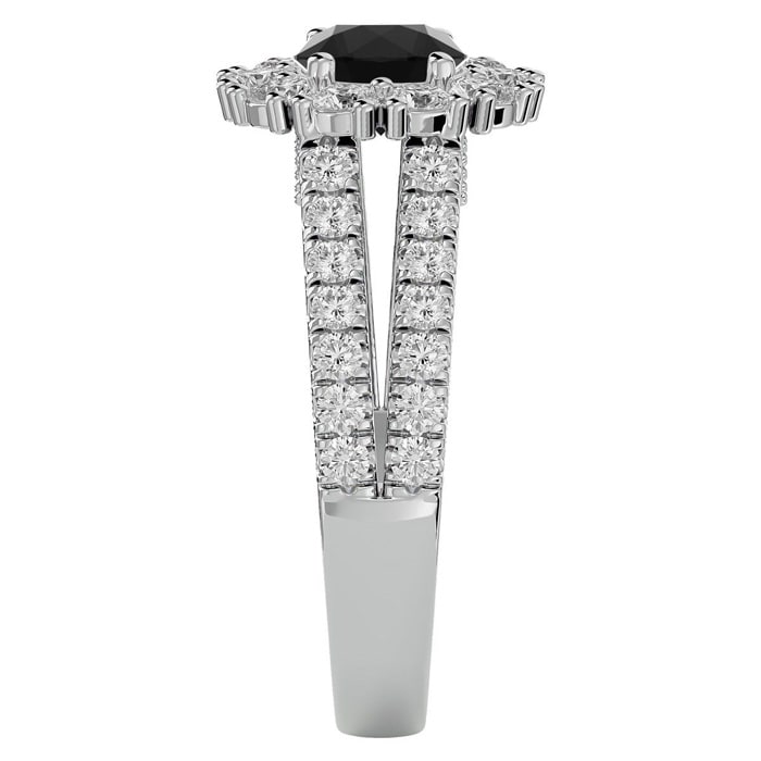 4 Carat Black Diamond Halo Engagement Ring In 14 Karat White Gold