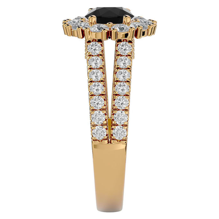 4 Carat Black Diamond Halo Engagement Ring In 14 Karat Yellow Gold