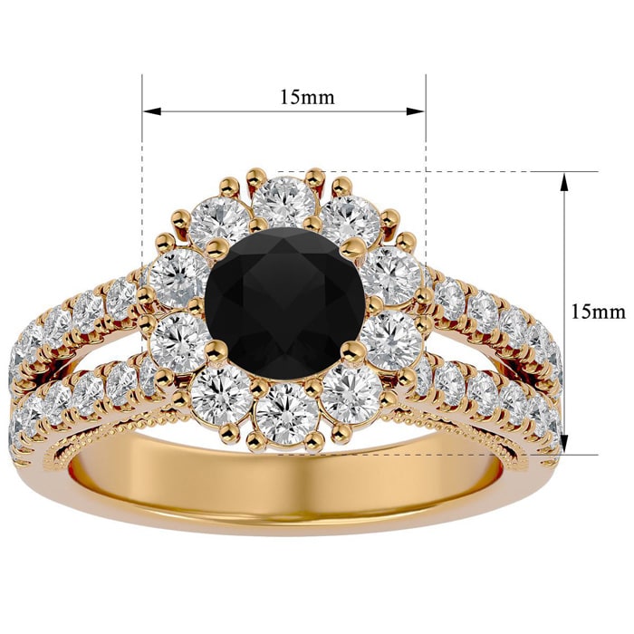 4 Carat Black Diamond Halo Engagement Ring In 14 Karat Yellow Gold