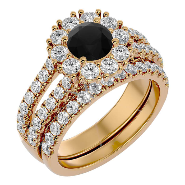 4 1/2 Carat Black Diamond Bridal Set In 14 Karat Yellow Gold