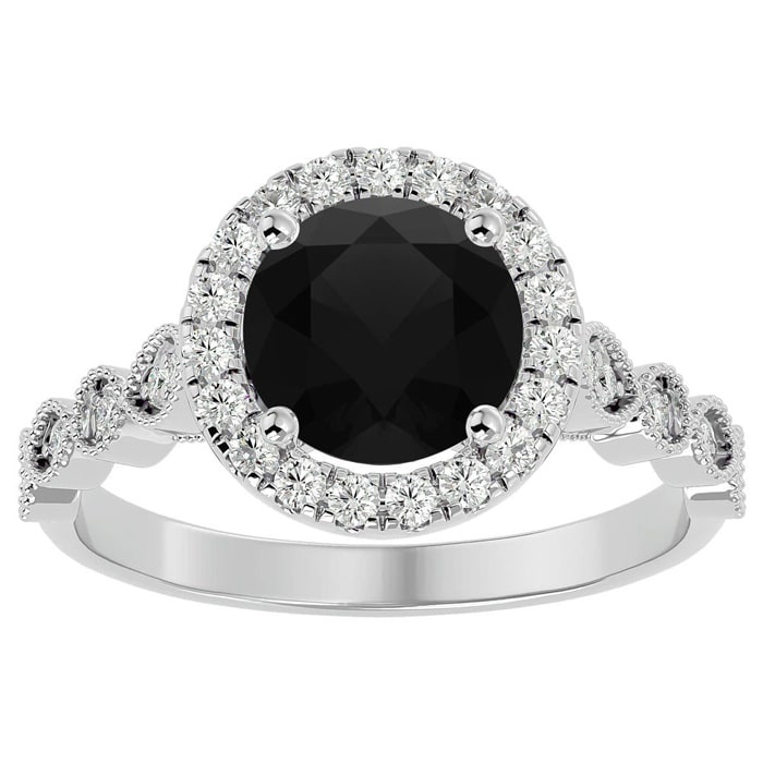 2 1/2 Carat Halo Black Diamond Engagement Ring In 14 Karat White Gold
