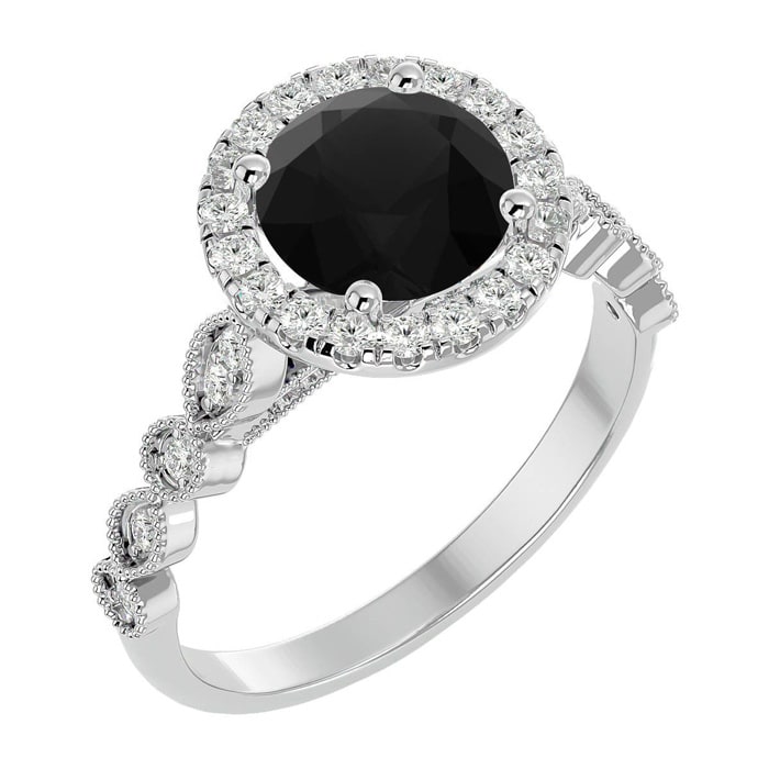 2 1/2 Carat Halo Black Diamond Engagement Ring In 14 Karat White Gold