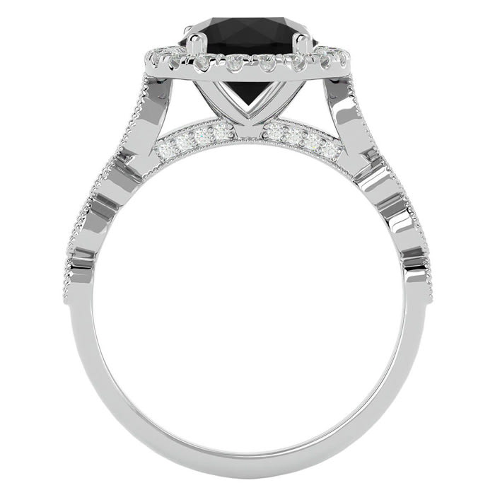 2 1/2 Carat Halo Black Diamond Engagement Ring In 14 Karat White Gold