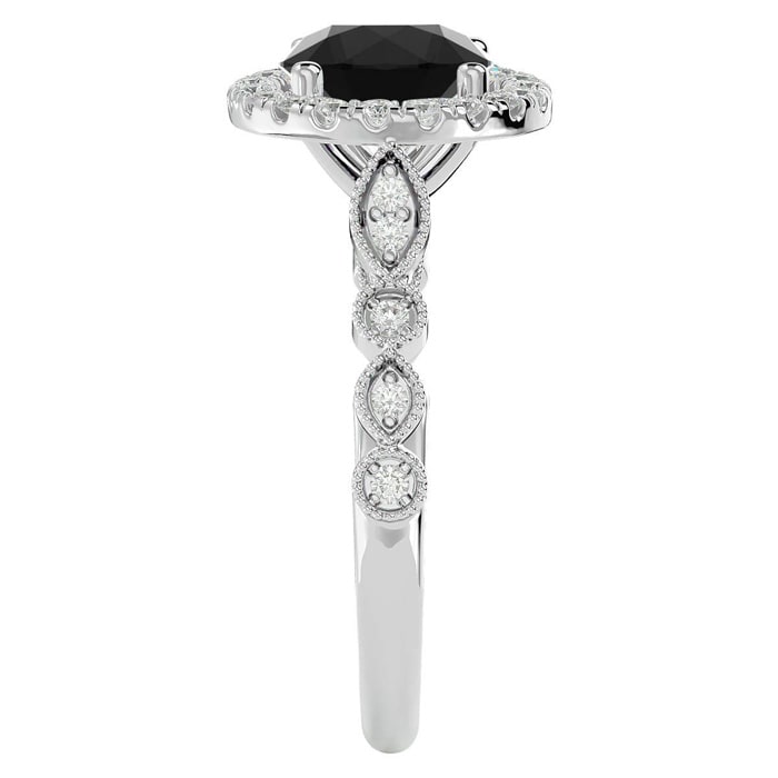 2 1/2 Carat Halo Black Diamond Engagement Ring In 14 Karat White Gold