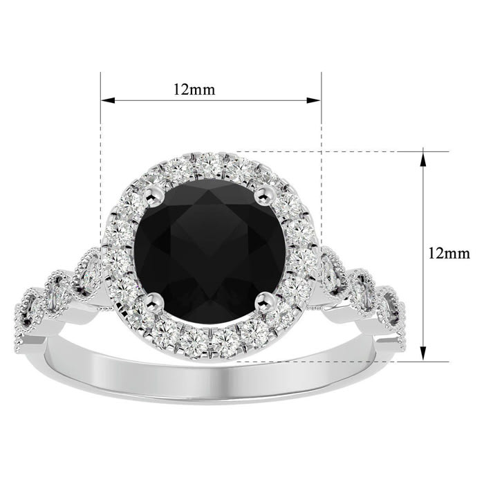 2 1/2 Carat Halo Black Diamond Engagement Ring In 14 Karat White Gold