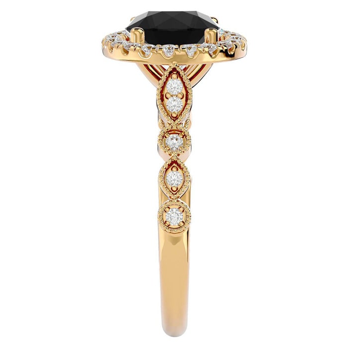 2 1/2 Carat Halo Black Diamond Engagement Ring In 14 Karat Yellow Gold