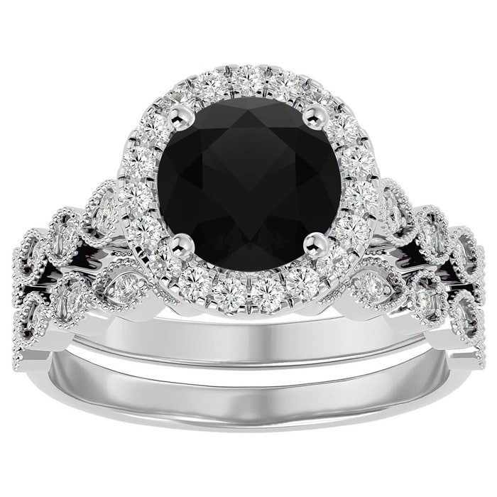2 1/2 Carat Halo Black Diamond Bridal Set In 14 Karat White Gold