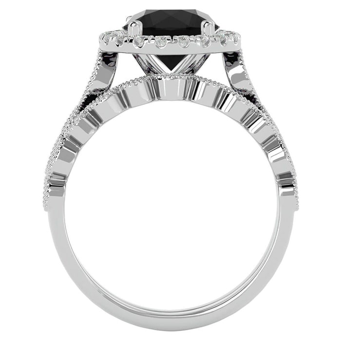 2 1/2 Carat Halo Black Diamond Bridal Set In 14 Karat White Gold