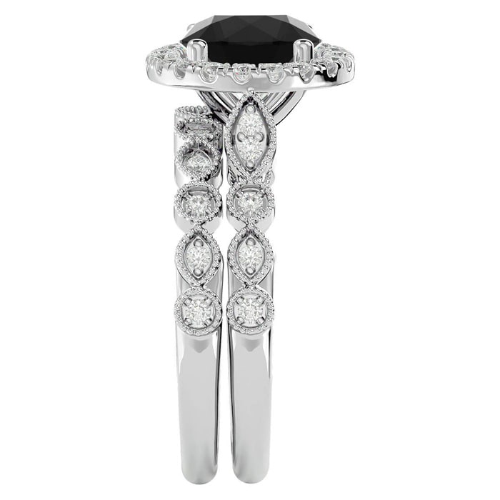 2 1/2 Carat Halo Black Diamond Bridal Set In 14 Karat White Gold
