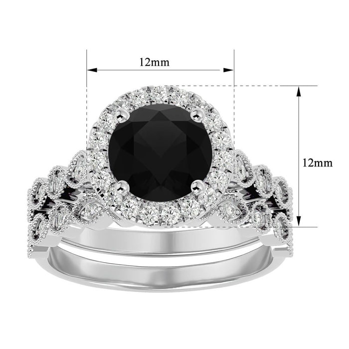 2 1/2 Carat Halo Black Diamond Bridal Set In 14 Karat White Gold