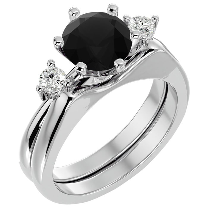 2 Carat Black Diamond Solitaire Ring With 1/5 Carat Enhancer In 14 Karat White Gold