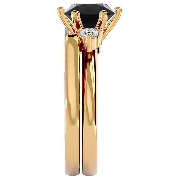 2 Carat Black Diamond Solitaire Ring With 1/5 Carat Enhancer In 14 Karat Yellow Gold