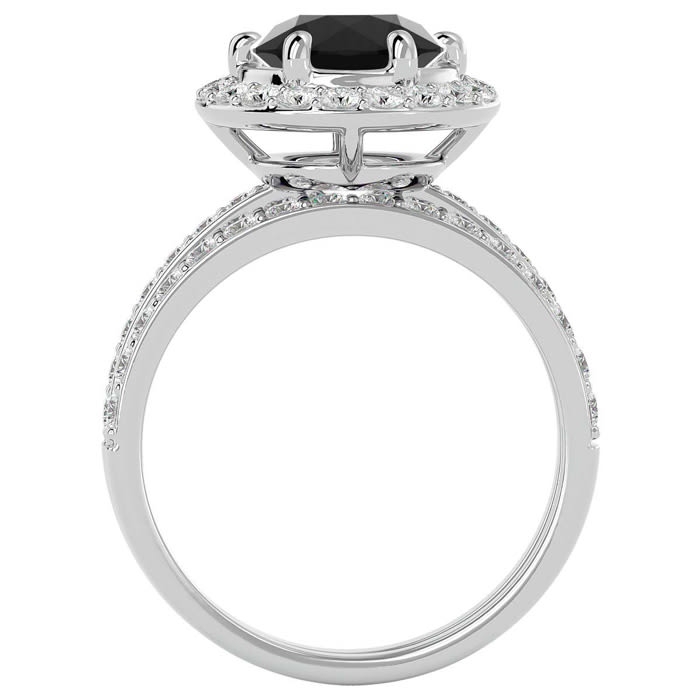 3 Carat Black Diamond Halo Bridal Set In 14 Karat White Gold With 2 Carat Center Black Diamond