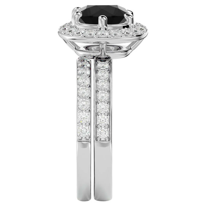 3 Carat Black Diamond Halo Bridal Set In 14 Karat White Gold With 2 Carat Center Black Diamond