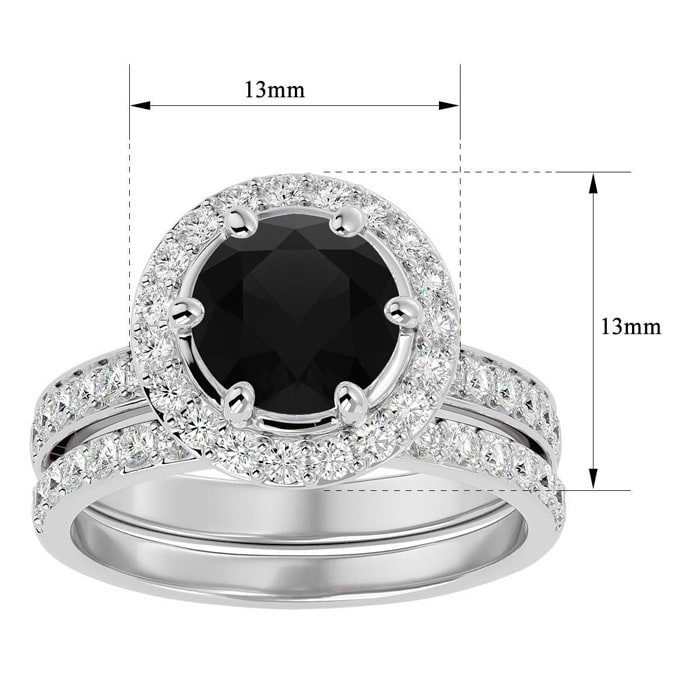 3 Carat Black Diamond Halo Bridal Set In 14 Karat White Gold With 2 Carat Center Black Diamond