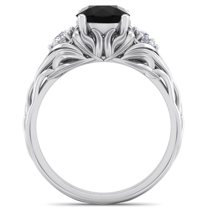 1 3/4 Carat Round Shape Black Diamond Intricate Vine Engagement Ring In 14 Karat White Gold