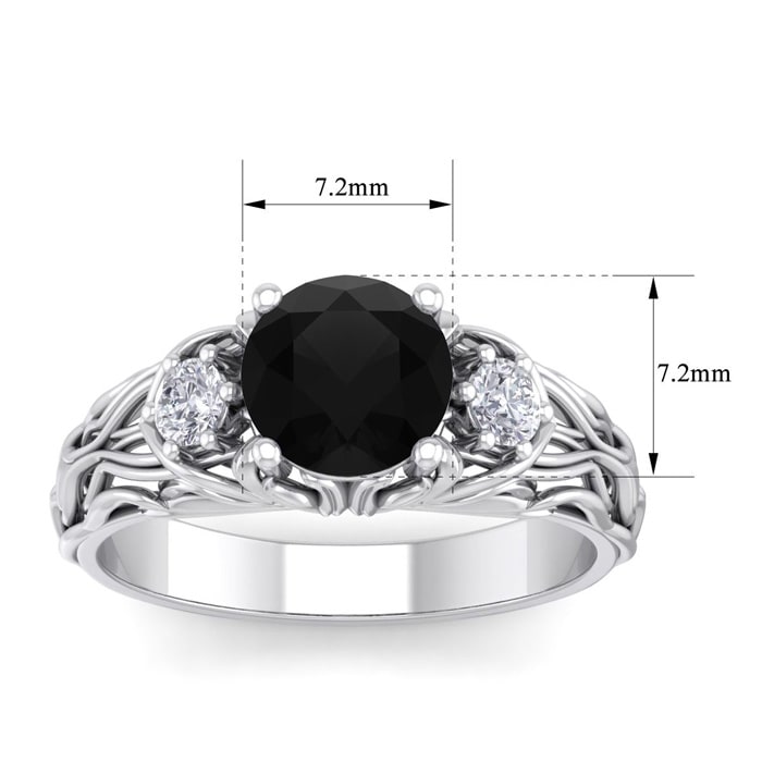 1 3/4 Carat Round Shape Black Diamond Intricate Vine Engagement Ring In 14 Karat White Gold