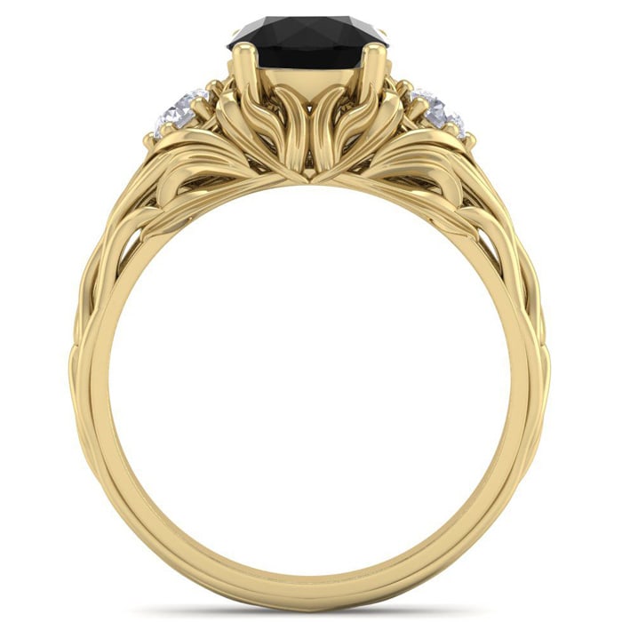 1 3/4 Carat Round Shape Black Diamond Intricate Vine Engagement Ring In 14 Karat Yellow Gold