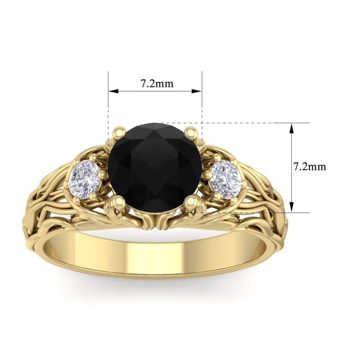 1 3/4 Carat Round Shape Black Diamond Intricate Vine Engagement Ring In 14 Karat Yellow Gold