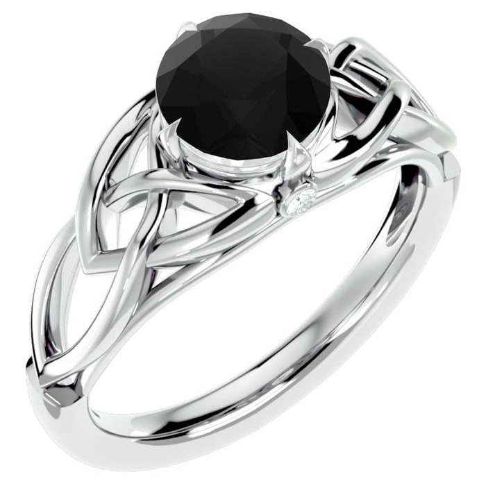 1 1/2 Carat Celtic Love Knot Black Diamond Engagement Ring In 14 Karat White Gold