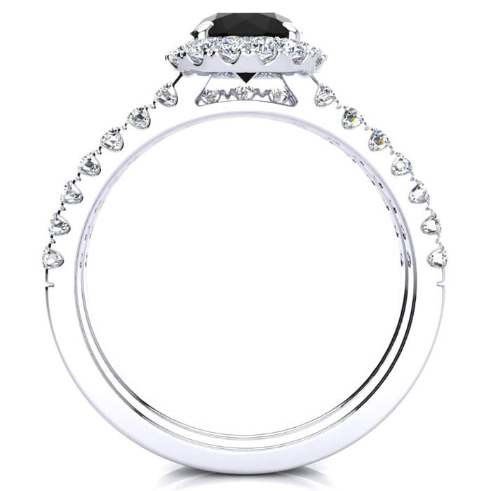 1 1/2 Carat Round Black Diamond Halo Bridal Set In 14 Karat White Gold