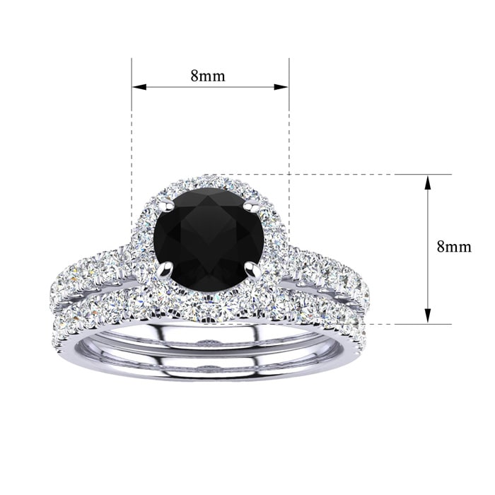1 1/2 Carat Round Black Diamond Halo Bridal Set In 14 Karat White Gold