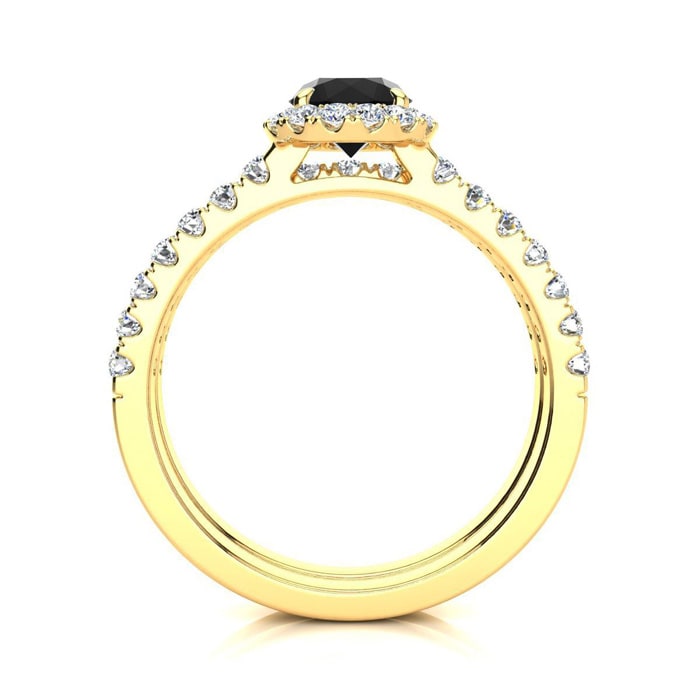 1/2 Carat Round Black Diamond Halo Bridal Set In 14 Karat Yellow Gold