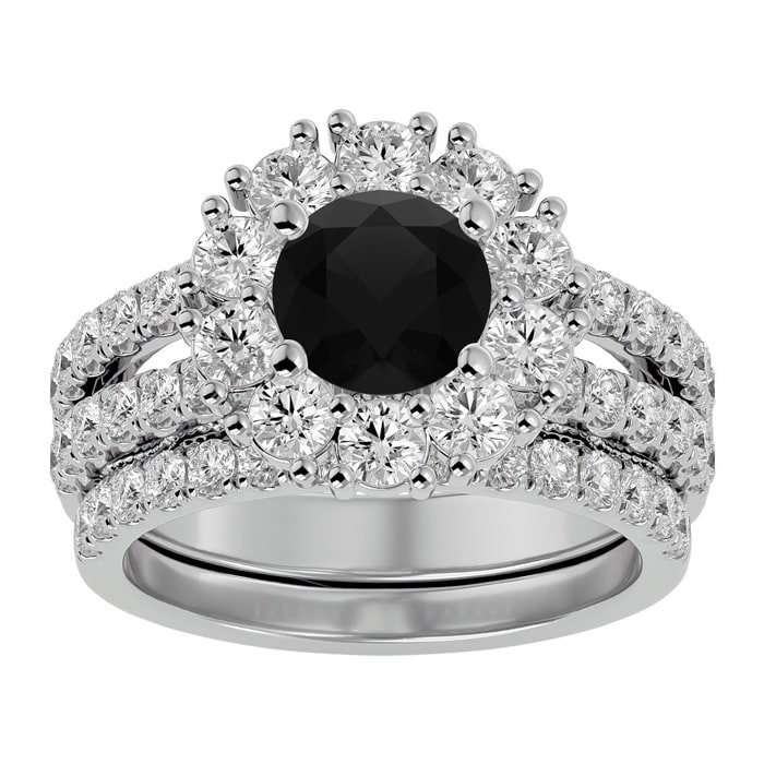 3 1/2 Carat Black Diamond Bridal Set In 14 Karat White Gold