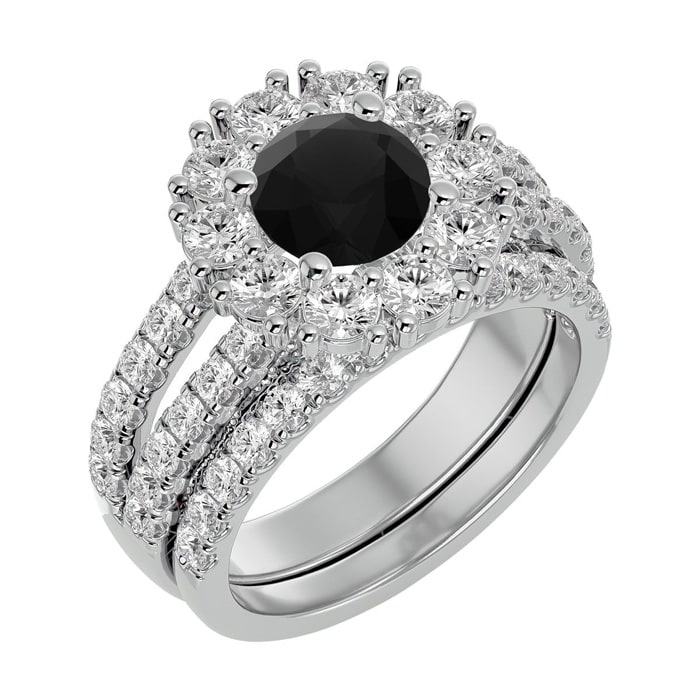 3 1/2 Carat Black Diamond Bridal Set In 14 Karat White Gold