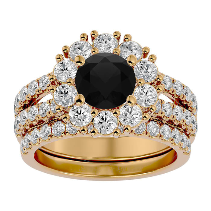 3 1/2 Carat Black Diamond Bridal Set In 14 Karat Yellow Gold