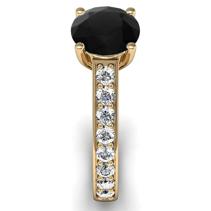 2 Carat Round Shape Black Diamond Engagement Ring In 14 Karat Yellow Gold