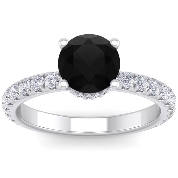 2 Carat Round Shape Hidden Halo Black Diamond Engagement Ring In 14 Karat White Gold