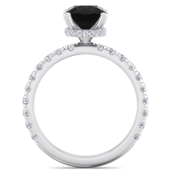 2 Carat Round Shape Hidden Halo Black Diamond Engagement Ring In 14 Karat White Gold