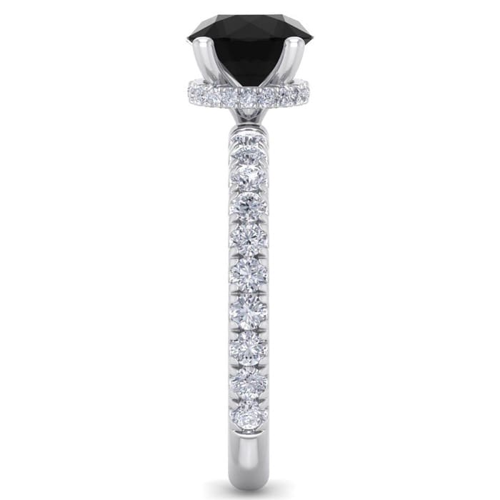 2 Carat Round Shape Hidden Halo Black Diamond Engagement Ring In 14 Karat White Gold