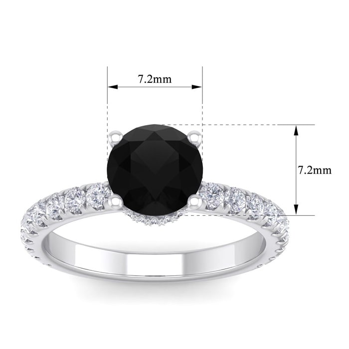 2 Carat Round Shape Hidden Halo Black Diamond Engagement Ring In 14 Karat White Gold