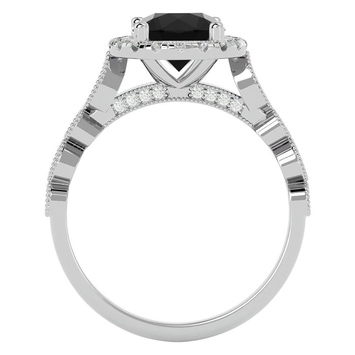 1 3/4 Carat Halo Black Diamond Engagement Ring In 14 Karat White Gold